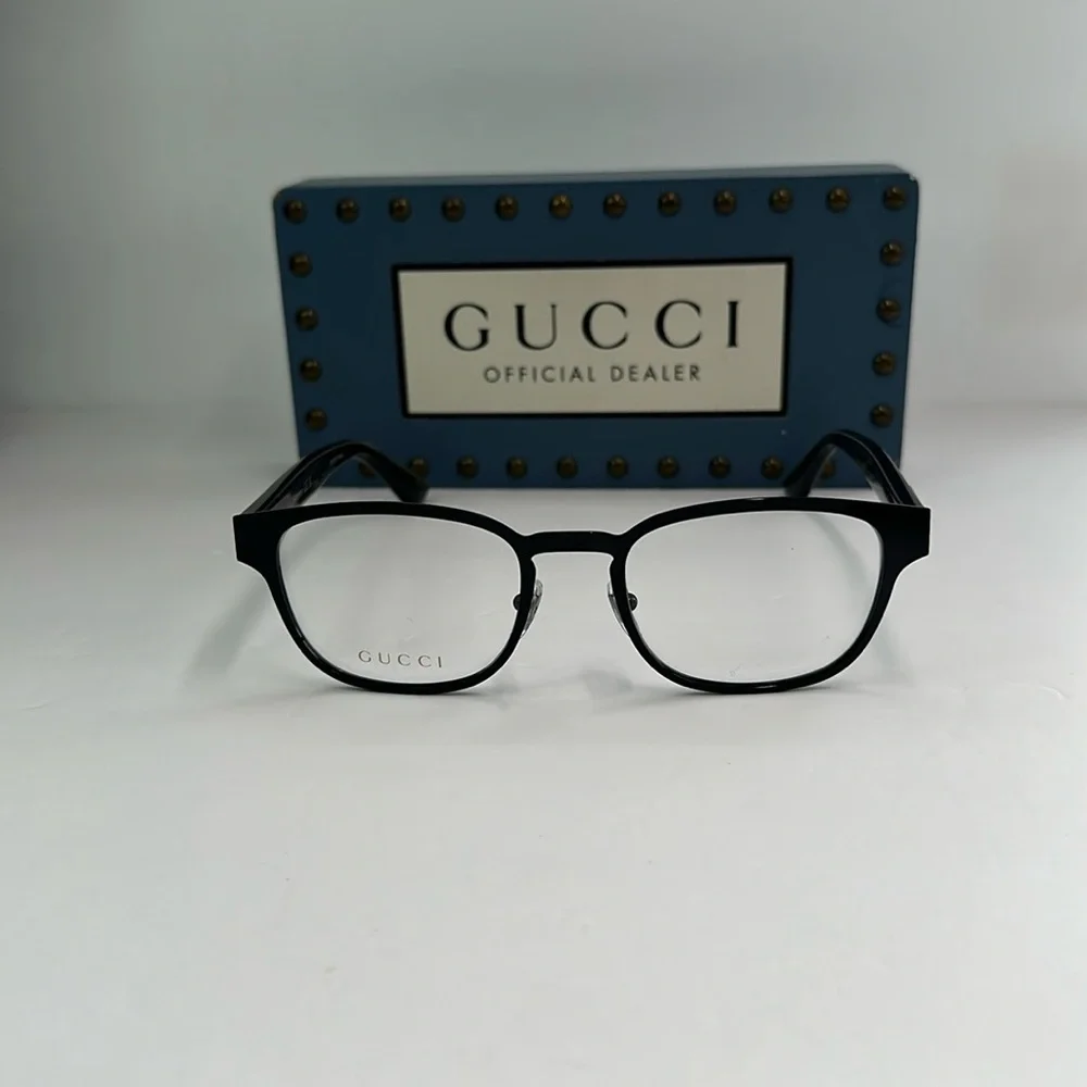 Auth - Gucci GG1118O 003 Eyeglasses Men's Black/Grey Full Rim Square Shape 52-2…